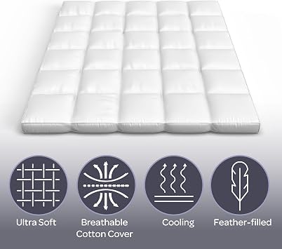 Lavish Home Down Mattress Topper, White, 80 x 60 x 4