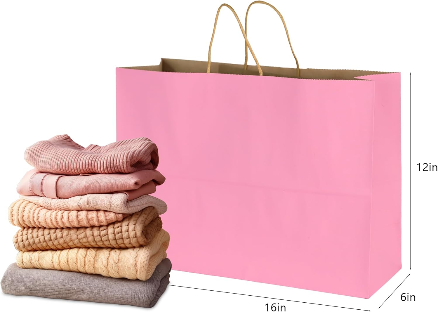 BLEWINDZ 50Pcs Pink Gift Bags Large 16x6x12 Inches Kraft Paper Bags with Handles Bulk – Goodie Bag Shopping Bag for Grocery Merchandise - Image 3