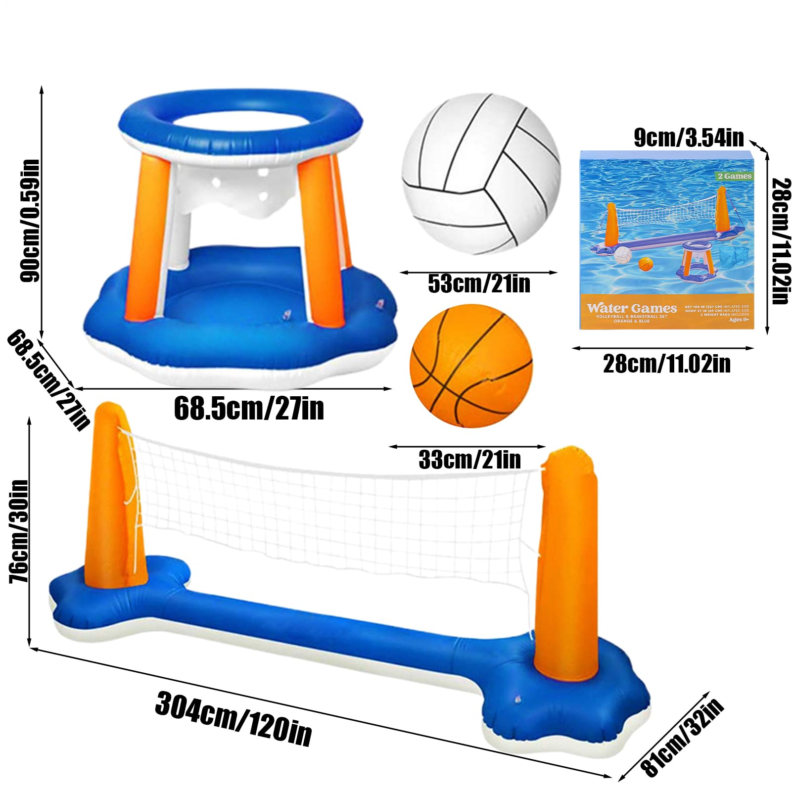 Ensemble de volleyball de piscine, jeu de jouets de jeu de baignade flottants, jouet à balle extérieure réglable, 28x28x9cm, filet réglable, facile à installer, parfait pour les adultes et la famille