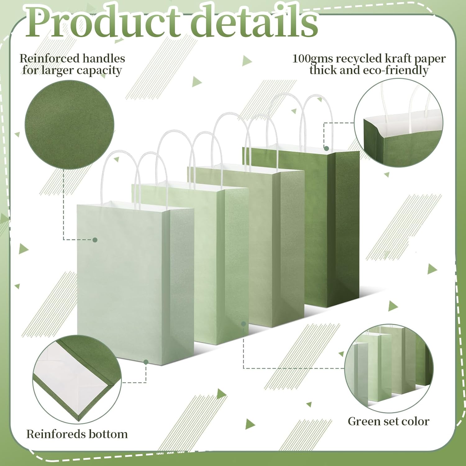 Tenceur 100 Pcs Sage Green Gift Bags Sage Green Kraft Paper Bags with Handles Medium Gift for Wedding Baby Shower Bridal Shower Shopping Party Favor Boutique Business