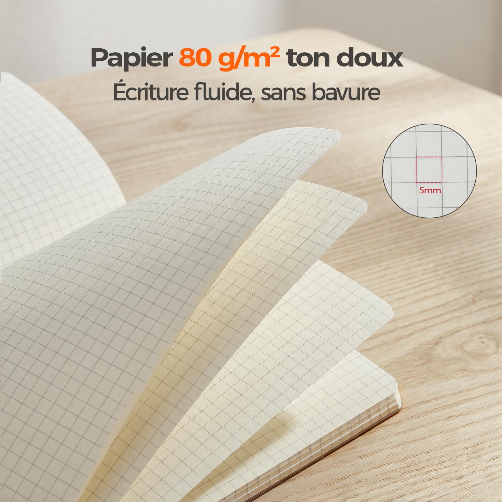 Lot De 50 Carnets Kraft A5, 60 Pages Quadrillées, 21x14 cm, Cahiers Kraft | Couverture Kraft Naturelle, Papier 80 g/m², Pour Écoles, Bureaux, Classes, Ateliers, Notes, Croquis, Réunions Et Devoirs