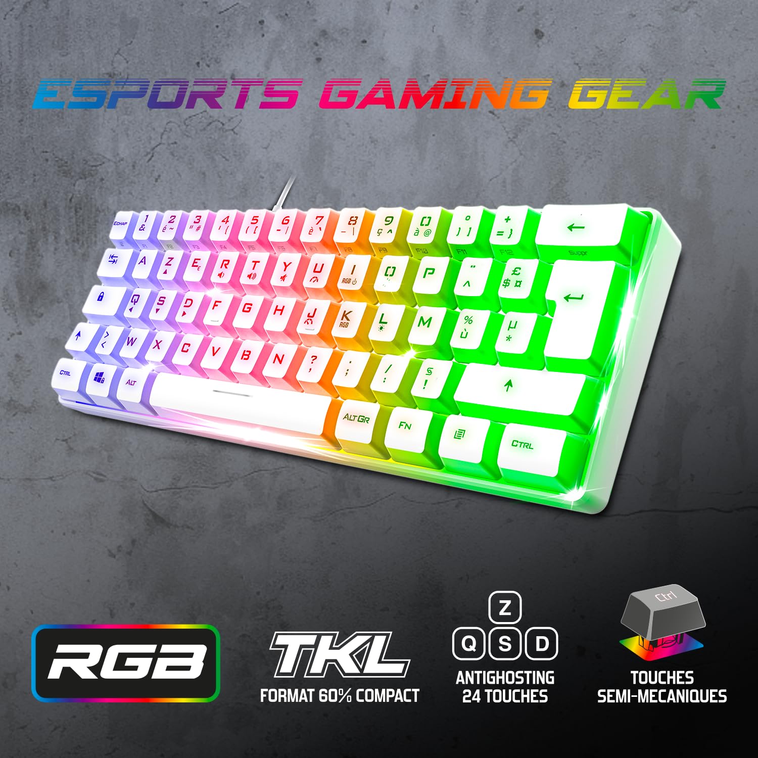 Spirit Of Gamer, Pack Clavier Souris Gamer Filaire RGB + Casque, Clavier Semi-Mecanique, Format Compact TKL 60%, Souris 12800 DPI avec 8 Boutons Programmables, Casque Gaming avec Micro Son Stéréo 2.0