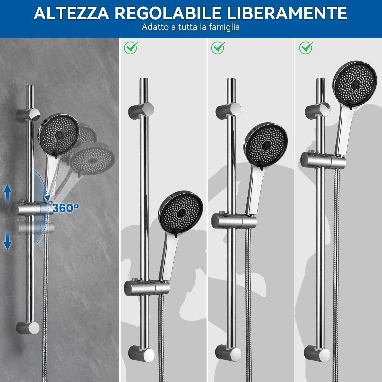 Auralum Colonna Doccia con Miscelatore Termostatico, Saliscendi Doccia 70cm con Doccetta 5 Geti, Asta Doccia con Soffione e Doccetta, Saliscendi Doccia Acciaio Inox con Tubo Flessibile 1,5m, Cromo