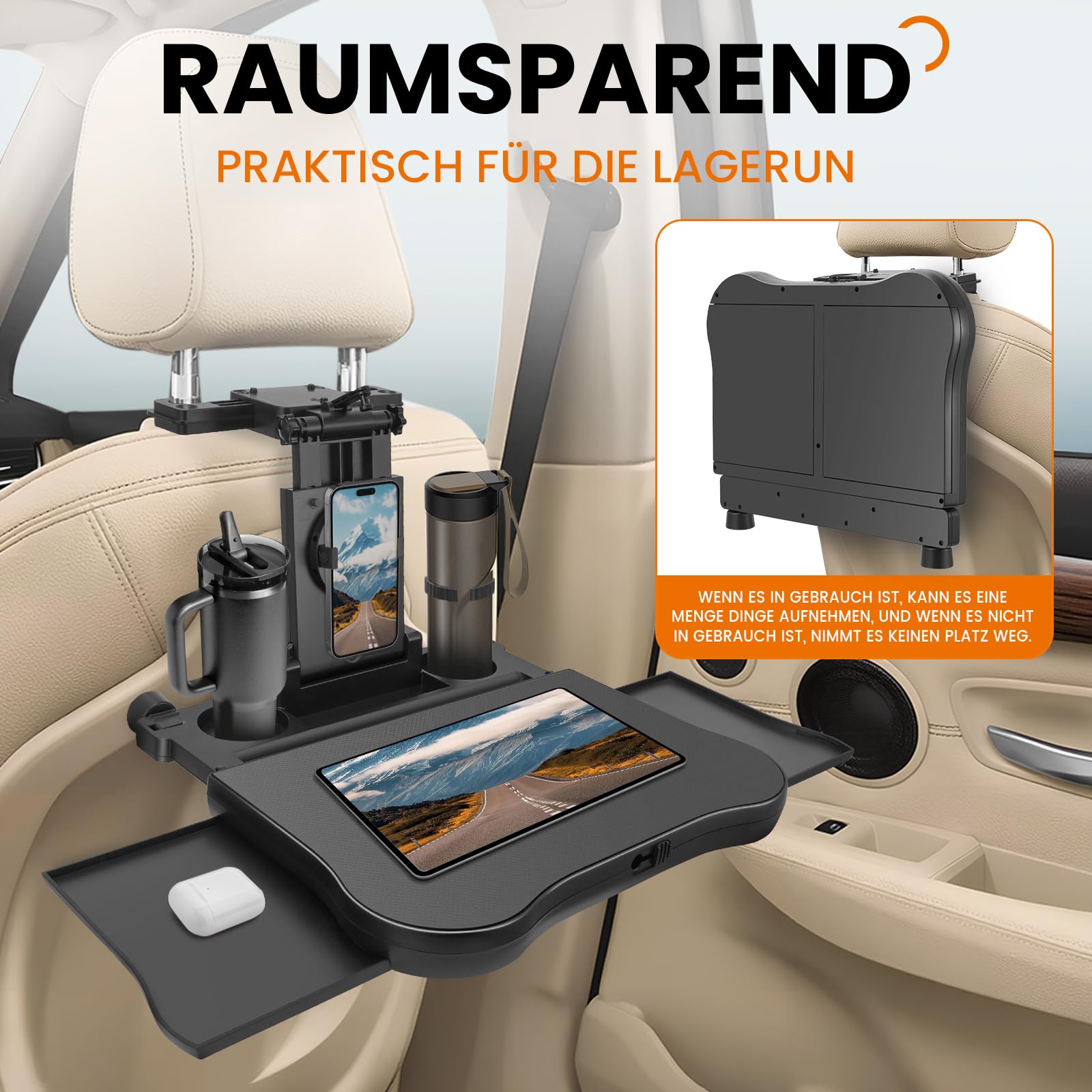 Universal Verstellbarer Autotisch für Rücksitz 20KG Multifunktionaler mit Rutschfester Unterlage