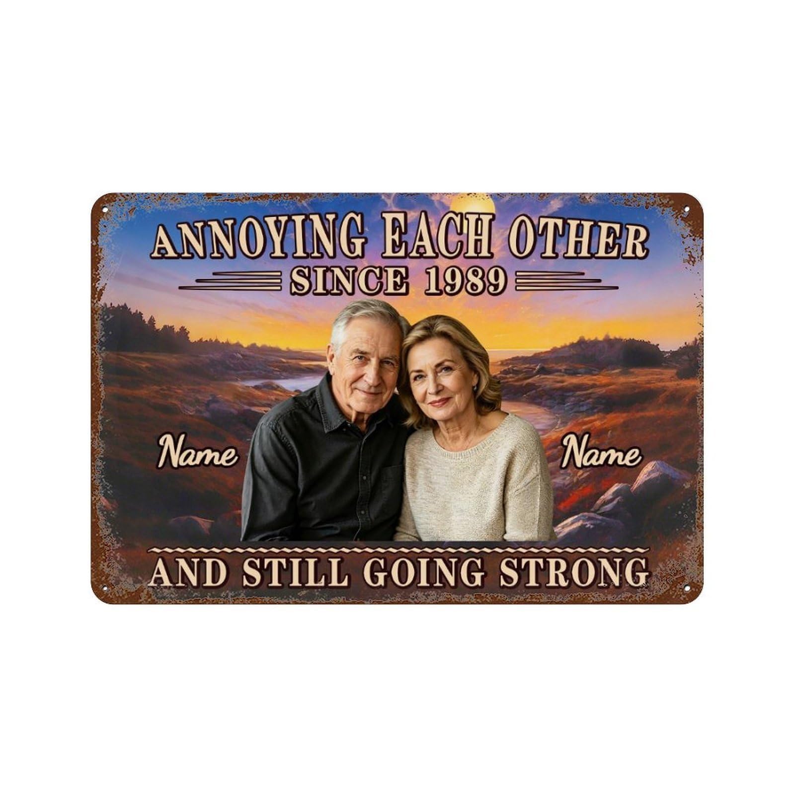 Personalized Annoying Each Other Since Metal Sign, Custom Name Date Couple Metal Wall Art, Funny Wedding Anniversary Present for Wife Husband, Still Going Strong Wall Decor for Indoor Outdoor