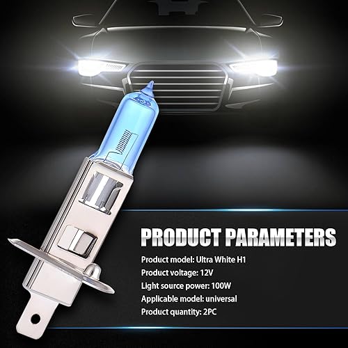 Miniatura 2 de Pack-2 Bombillas halógenas H1, bombillas de xenón para automóvil, luces de haz alto de 12 V 100 W, kit de repuesto de luces de automóvil, universal
