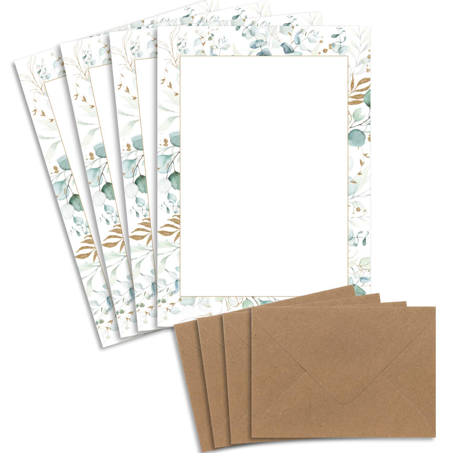 200 juegos de cartas DIN A4 - papel natural en crema - marco con bolsas de eucalipto - con sobres DIN C6 en papel kraft Papelería marrón natural imprimible ideal para invitaciones de boda