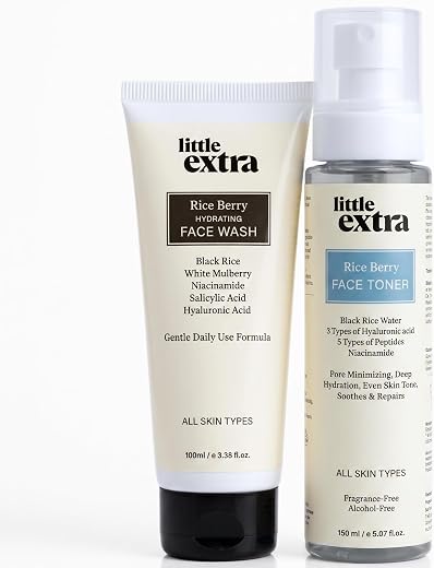 Little Extra Rice Berry Face Wash and Toner Combo for Oil Control &amp; Pore Tightening | Salicylic Acid Cleanser + Hydrating ...