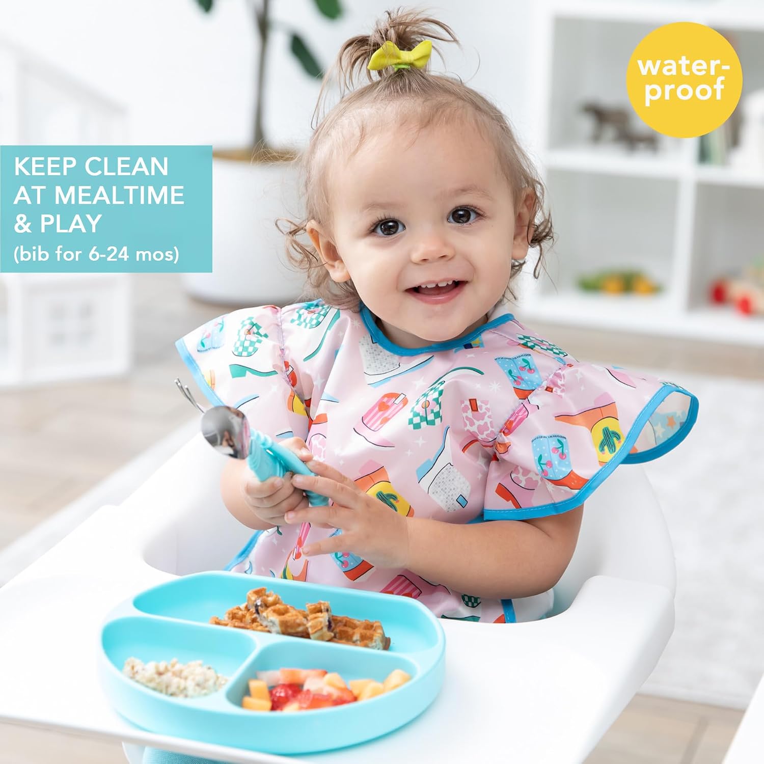 Bumkins Ruffle Apron Bib and 2-pack Sandwich Bags, Waterproof Fabric image 2