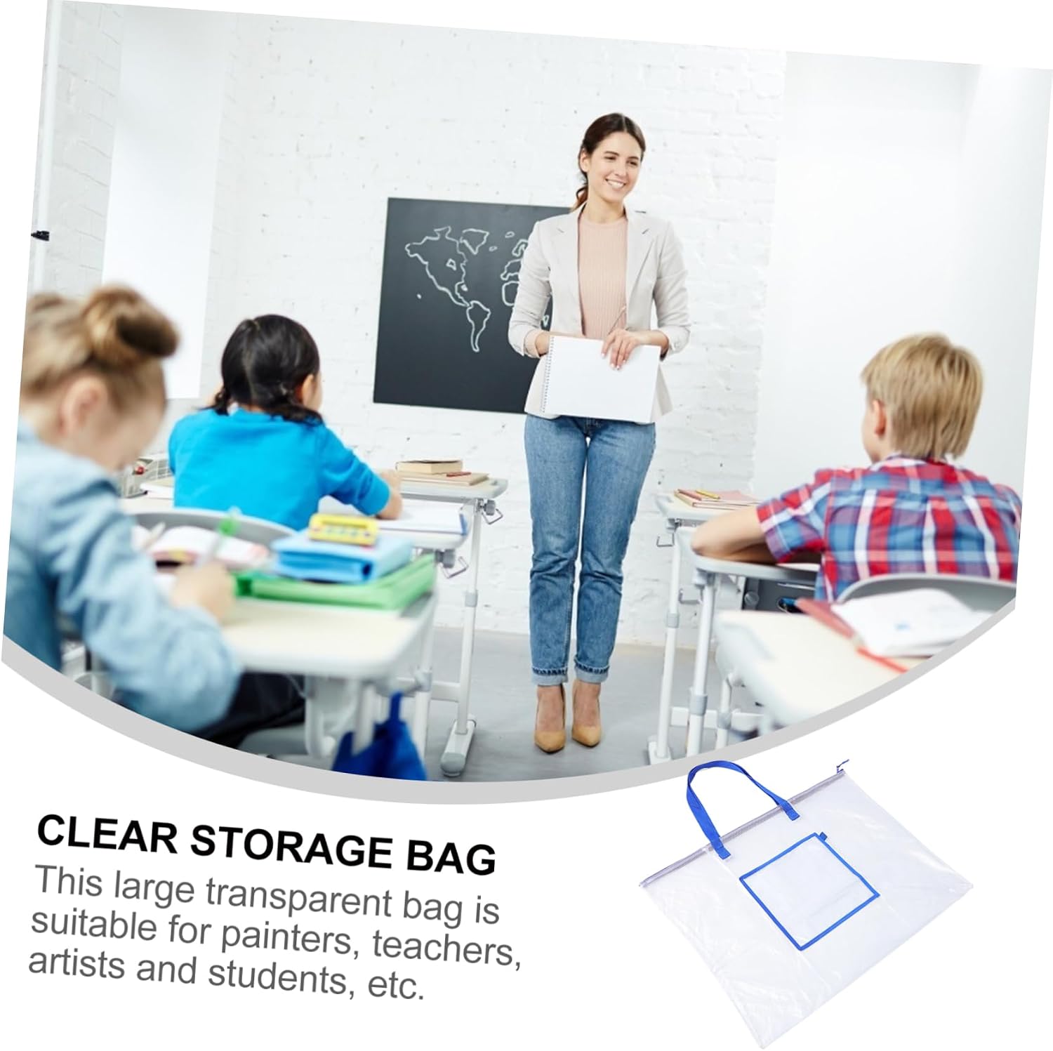 Art Portfolio Bag Handle Zipper Storage Bag for Office Tote Purse for Teachers