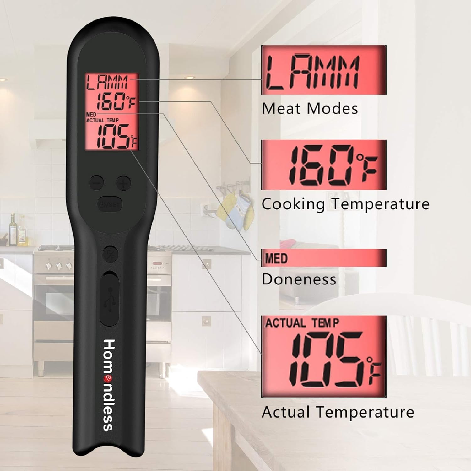 Review Meat Thermometer with Rechargeable Battery, Digital Kitchen Food
