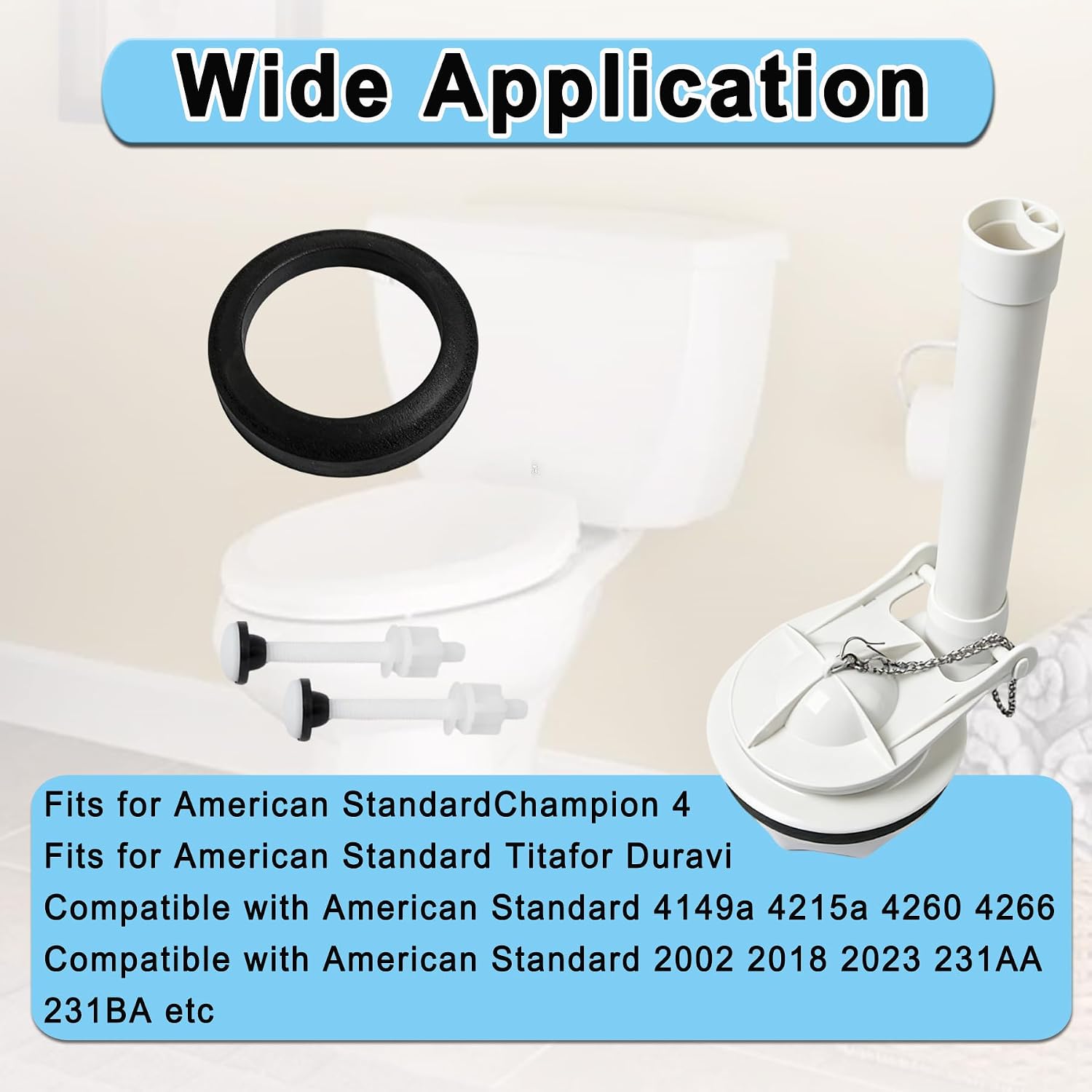 Toilet Flush Valve Kit for American Standard Champion 4 for Titan for Duravit Toilet Parts,Flush Valve Replacement 4149a 4215a 4260 4266 2002 2018 2023 231AA 231BA,Includes Flapper/Gasket/Bolt Kit