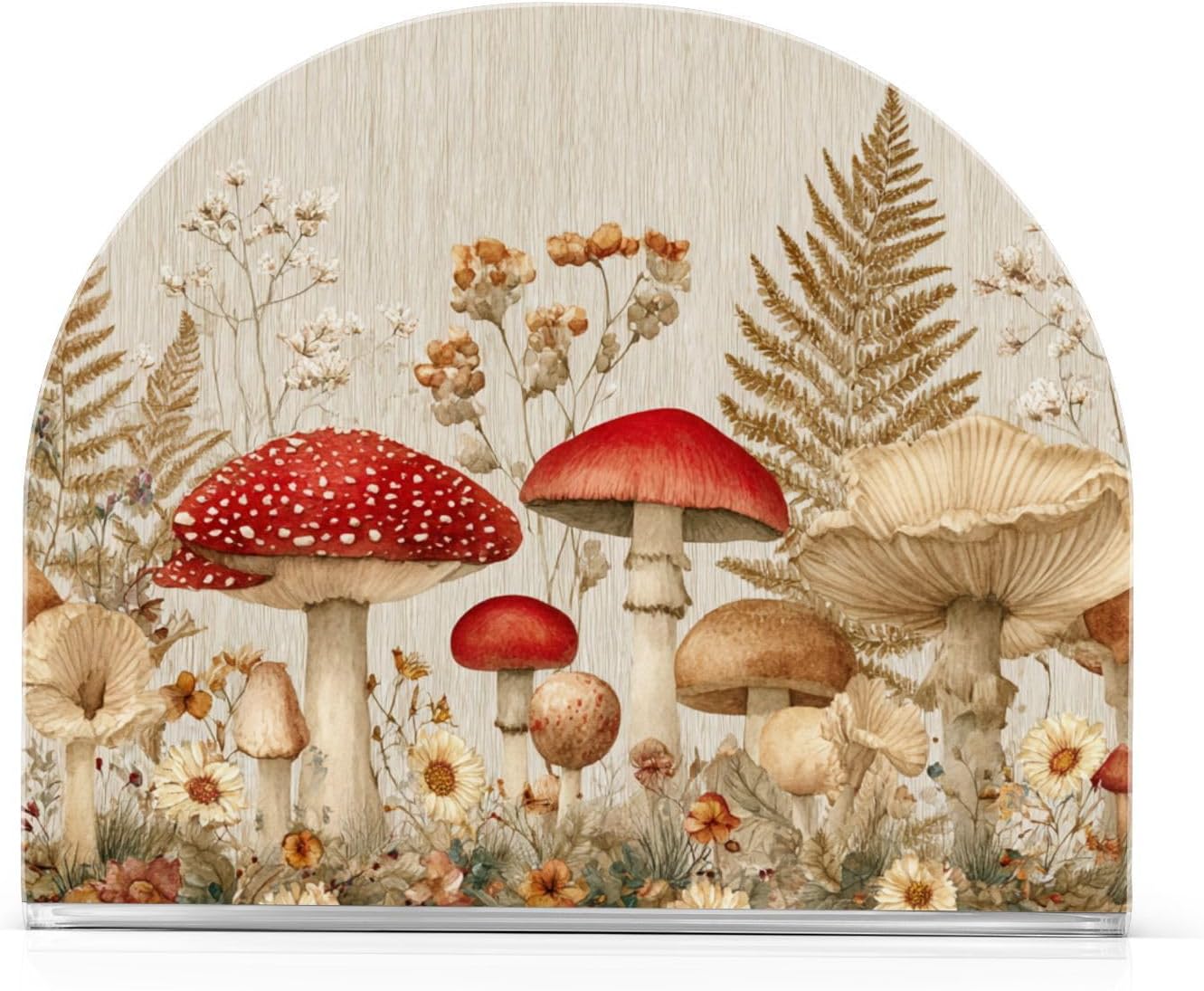 Napkin Holder Acrylic Napkin Holder for Table Kitchen Party Restaurant U Shaped Upright Napkin Dispenser Organizer Watercolor Forestm Mushroom Beige