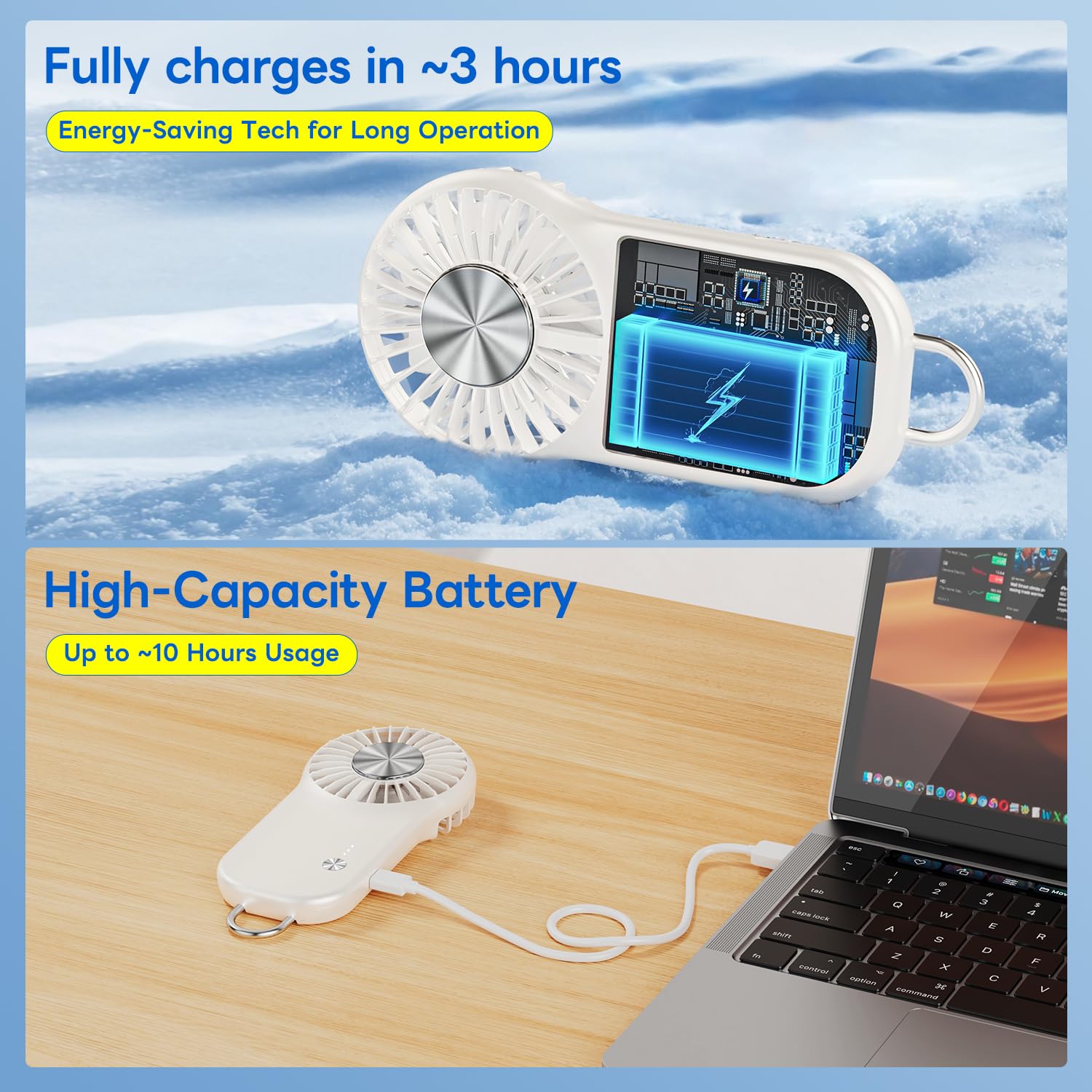 Mini ventilatore portatile con piastra di raffreddamento, piccolo e potente, design carino a 5 velocità, ventilatore portatile, leggero, ricaricabile tramite USB, per viaggi, trucco per