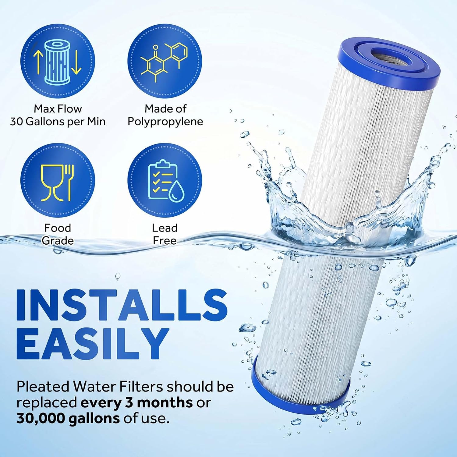 10"x2.5" Pleated Water Filter Cartridges,5 Micron Cold plunge filter 4Pcs image 2