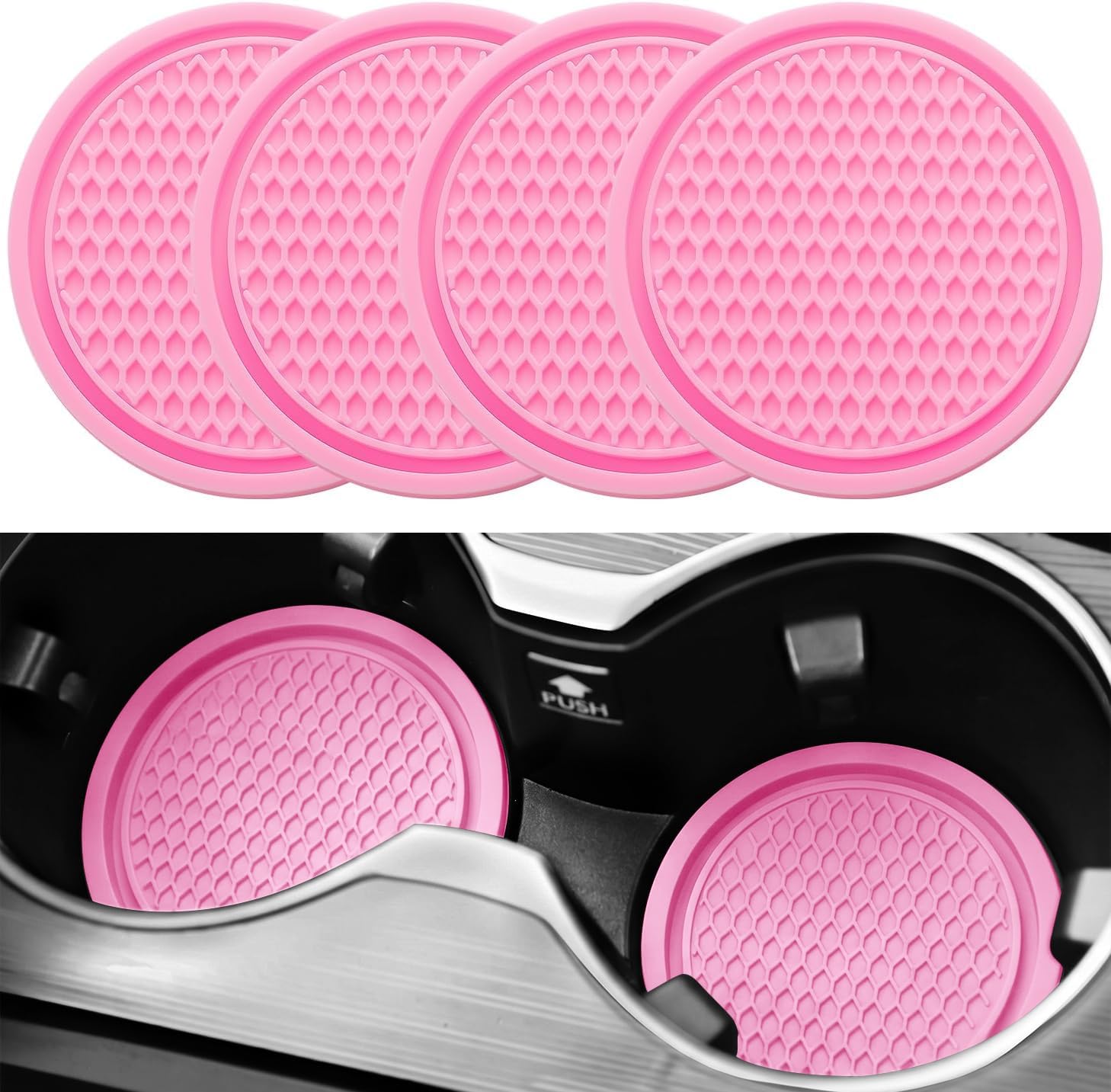 SINGARO Car Cup Coaster, 4PCS Universal Non-Slip Cup Holders Embedded in Ornaments Coaster, Car Interior Accessories, Pink