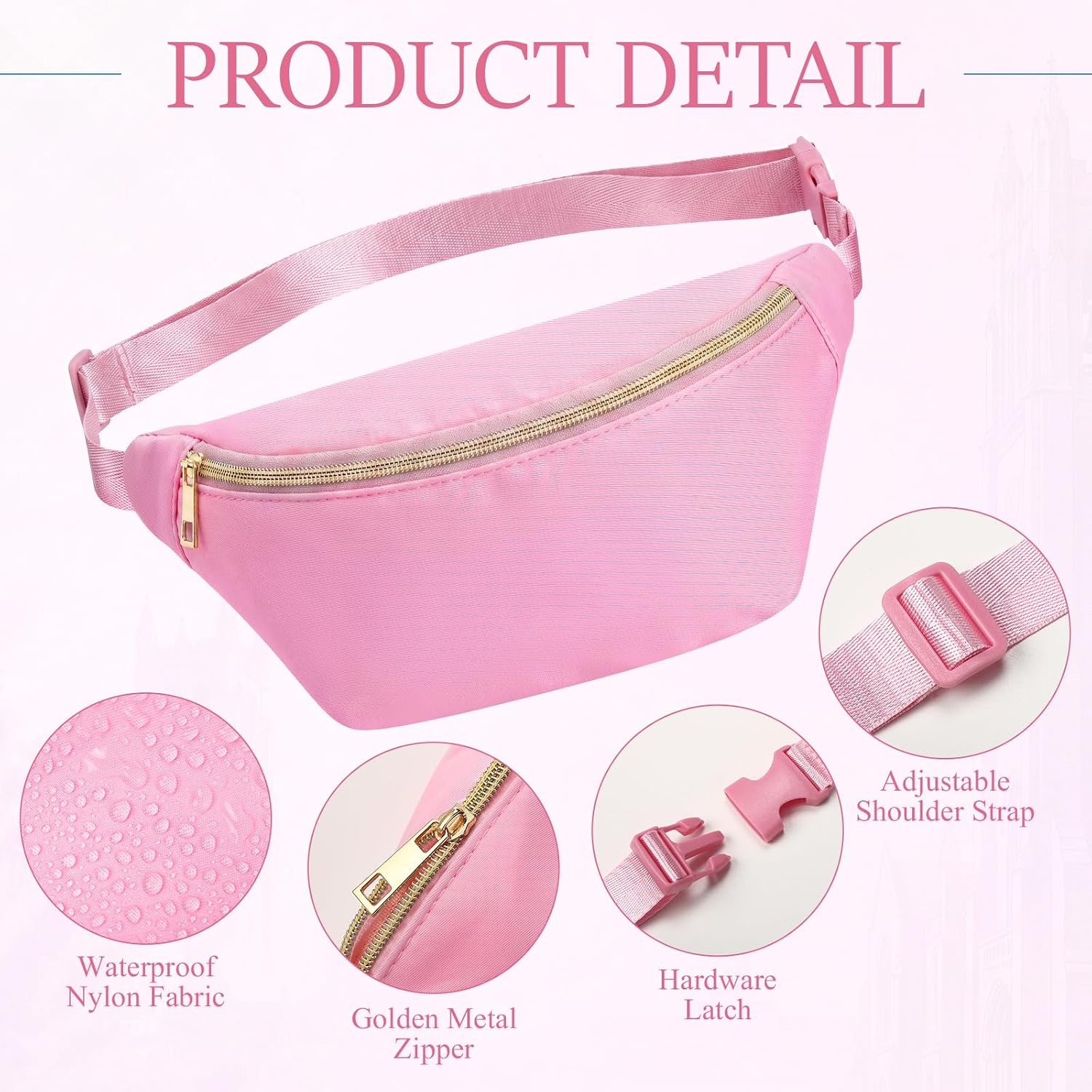 12Pcs Nylon Fanny Packs Crossbody Bag Belt Bag for Women,Pink