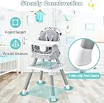 HONEY JOY 8 en 1 Chaise haute bébé, chaise haute convertible pour les bébés et les tout-petits/Table et chaise ensemble/bâtiment de la table / siège de booster / tabouret / chaise pour bébé avec harnais de sécurité (Wave Gray)
