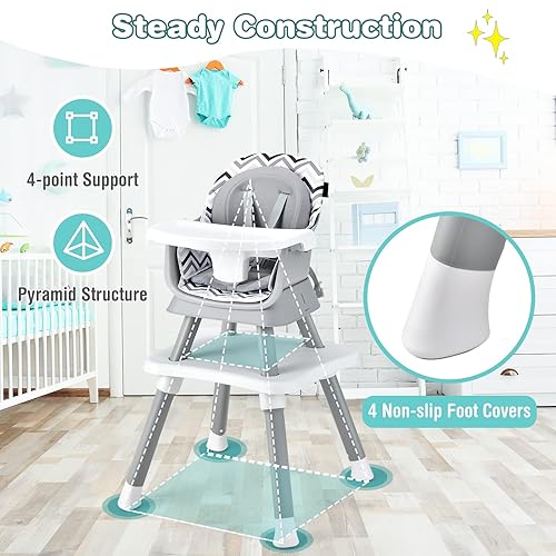 Miniatura 8 de HONEY JOY Silla alta 8 en 1 para bebé, silla alta convertible para bebés y niños pequeñosjuego de mesa y sillamesa de bloques de construcción,