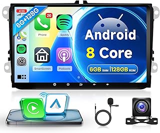 8Core 6G+128G 9 Inch Android Car Stereo Radio Carplay for VW Passat Jetta Tiguan Golf MK5 MK6 T5 EOS Polo, Rimoody Touchscreen Android Auto GPS Navigation Bluetooth FM DSP SWC Backup Camera