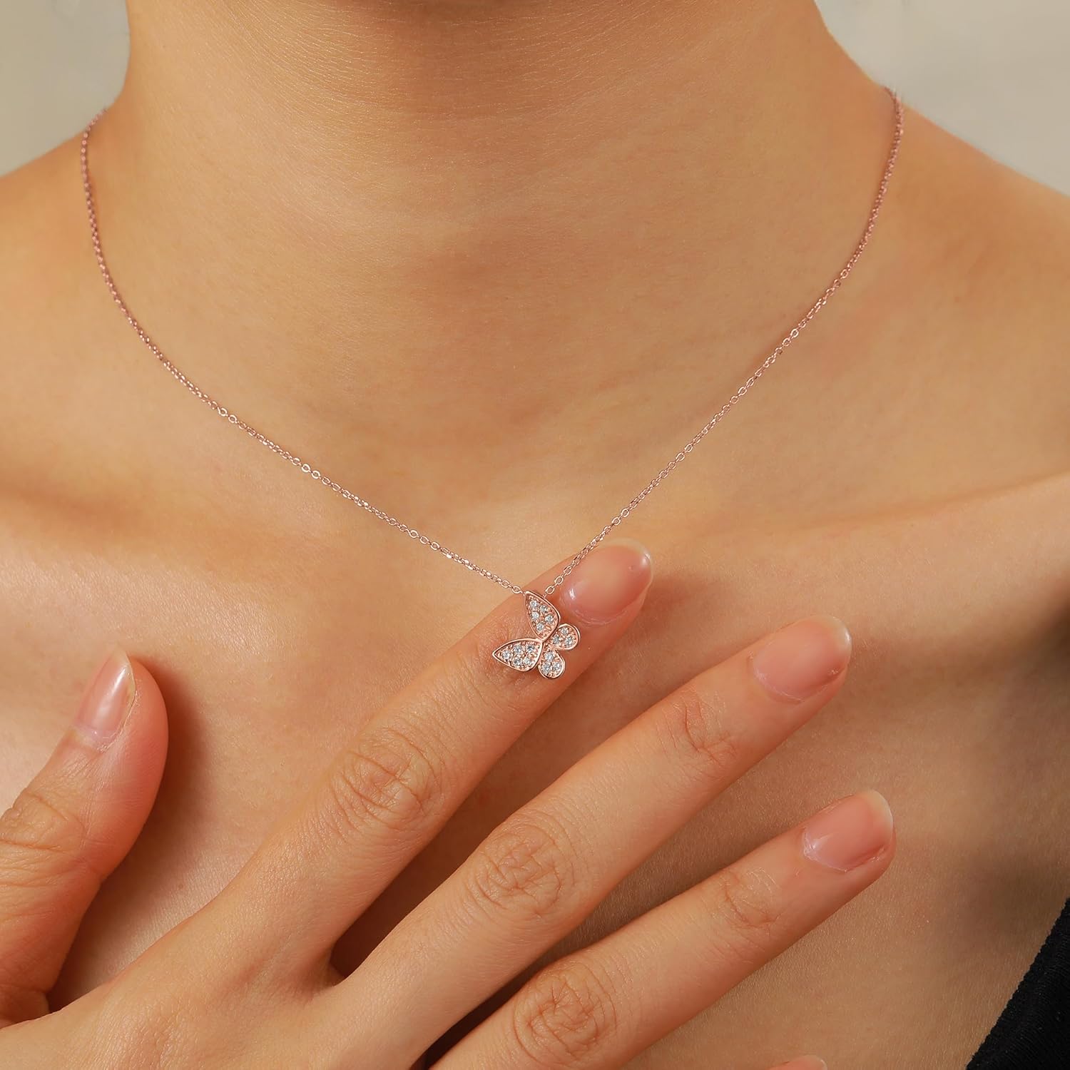 SUYACS 14K Gold Plated Butterfly Necklaces for Women 925 Sterling Silver Cute Butterfly CZ Pendant Necklace Dainty Insect Animal Charm Chain Necklace Jewelry Birthday Gifts for Mom Daughter - Image 2