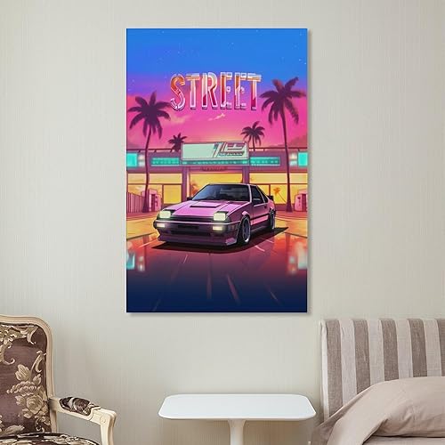 Miniatura 7 de Ae86 Neon Synthwave Retro Jdm Car Pósters de automóvil de anime para dormitorio, decoración de pared de automóvil para decoración de habitación de