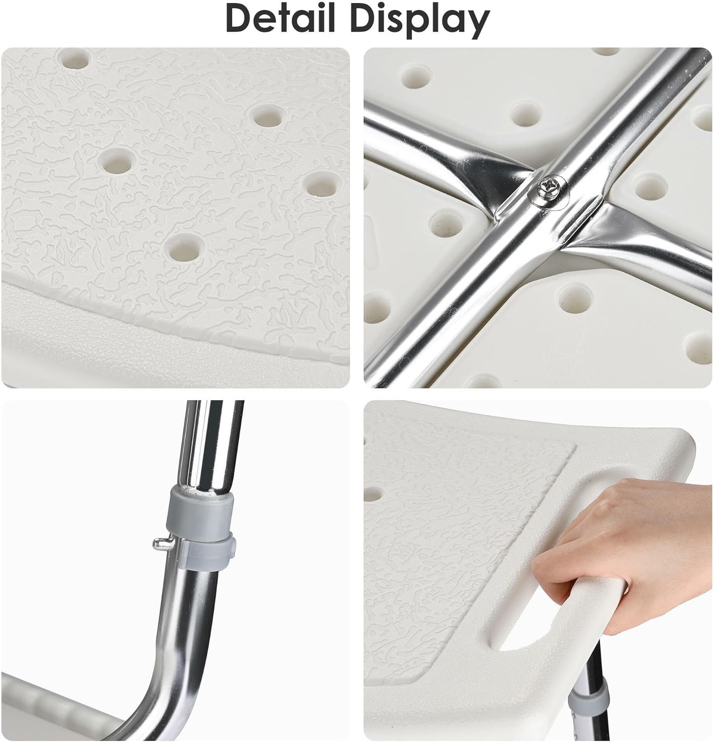 Detailed view of shower chair assembly points