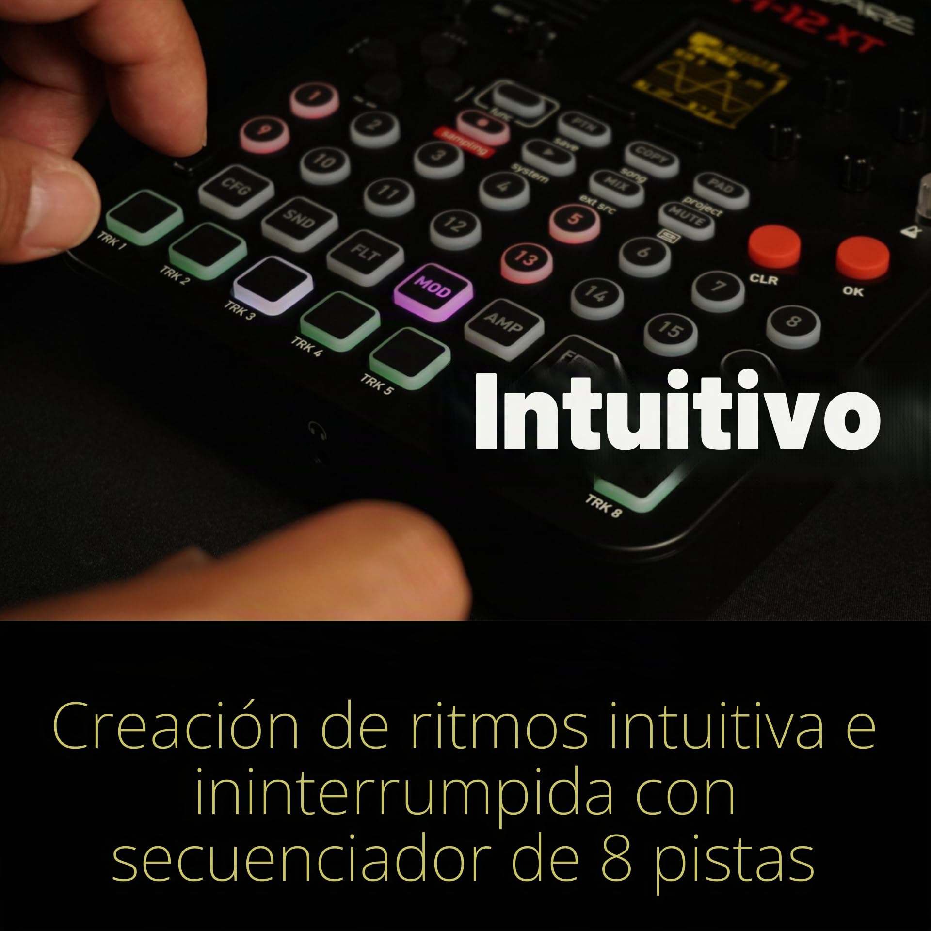 Sonicware Lofi-12 XT [Lo-fi Groovebox & Sampler] Muestreo retro con modo sampler de 12 bits, secuenciador por pasos de 8 pistas, 26 efectos, 15 pads sensibles a la velocidad con LED RGB