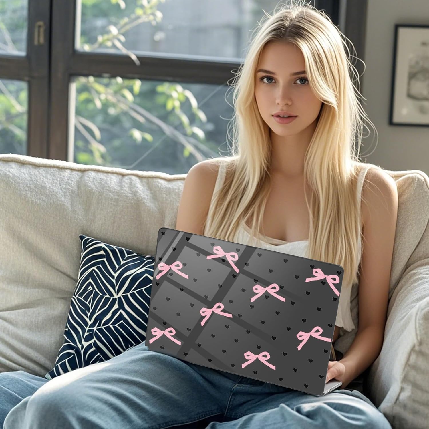 Compatible with MacBook Pro 16 inch Case M5 M4 M3 M2 M1 Pro/Max 2026-2021 A3429 A3428 A3403 A3186 A2991 A2780 A2485, Cute Pink Bow Heart Protective Hard Shell Clear Black Cover