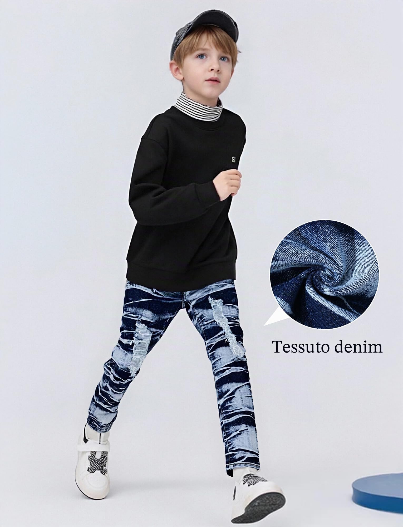 Happy Cherry Jeans Skinny Strappati Bambino Ragazzo Pantaloni in Denim Slim Fit Jeans con Tasche 7-16 Anni