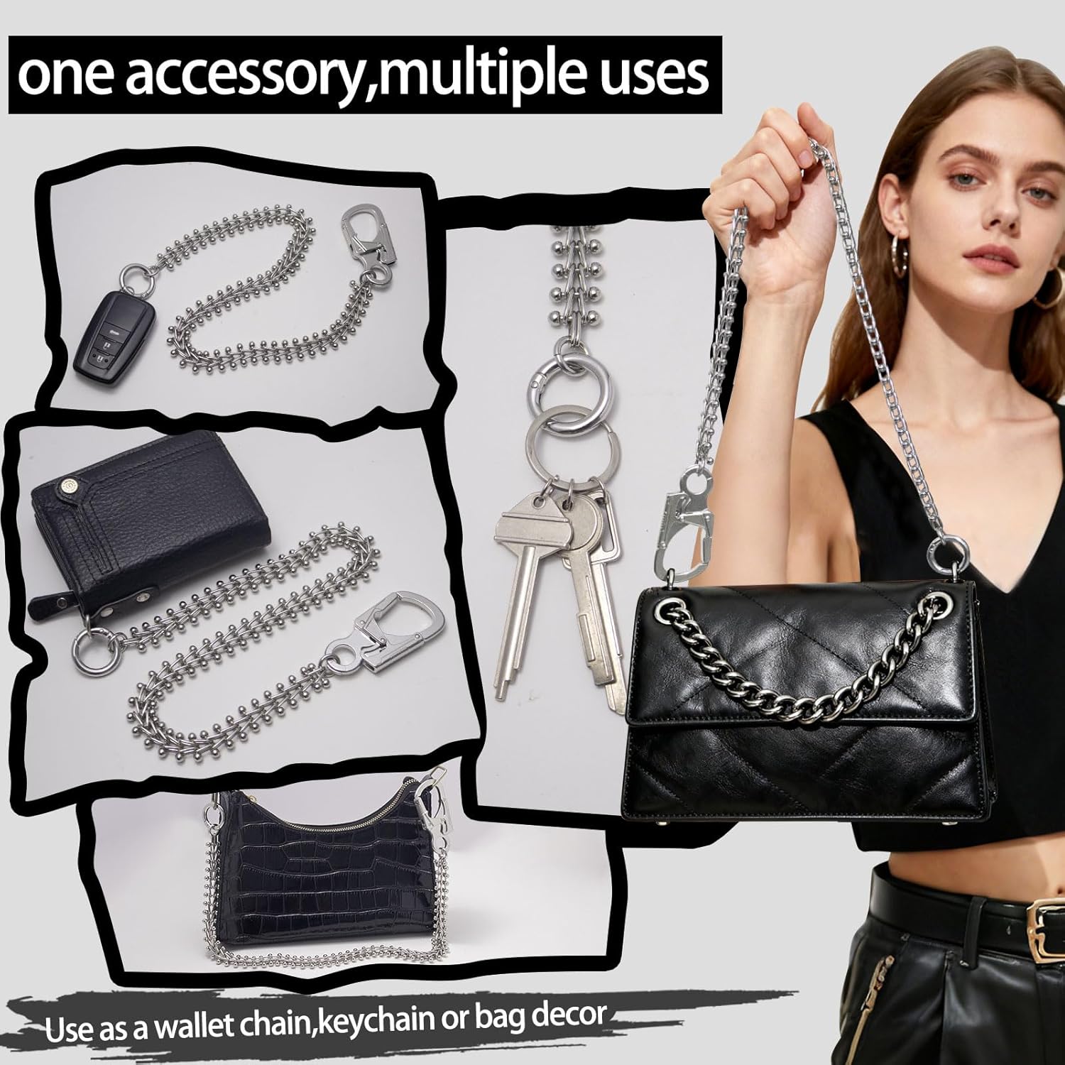 Ahiller Punk Chains for Pants Wallet Car Keys Pocket Jeans Belt with Double Locking Key Carabiner Clip,Goth Accessories - Image 3