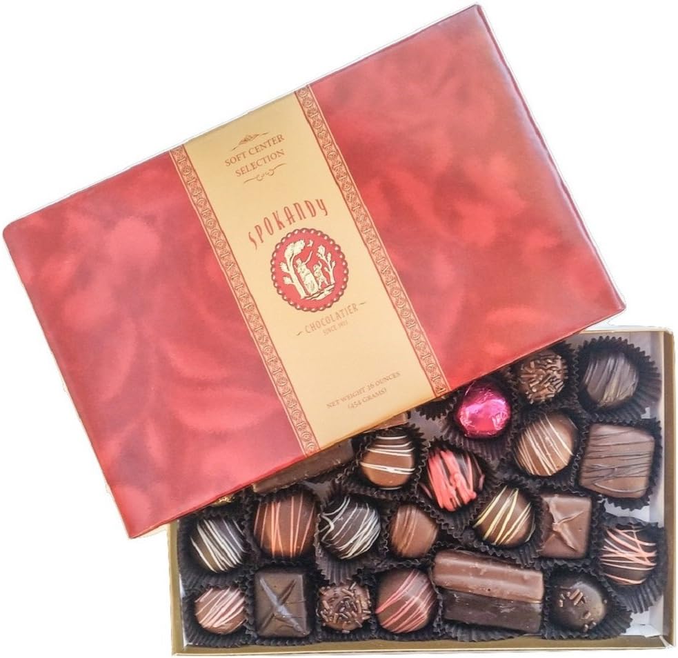 Spokandy 1 lb (16 oz) Premium Boxed Chocolate Assortments (Soft Center)