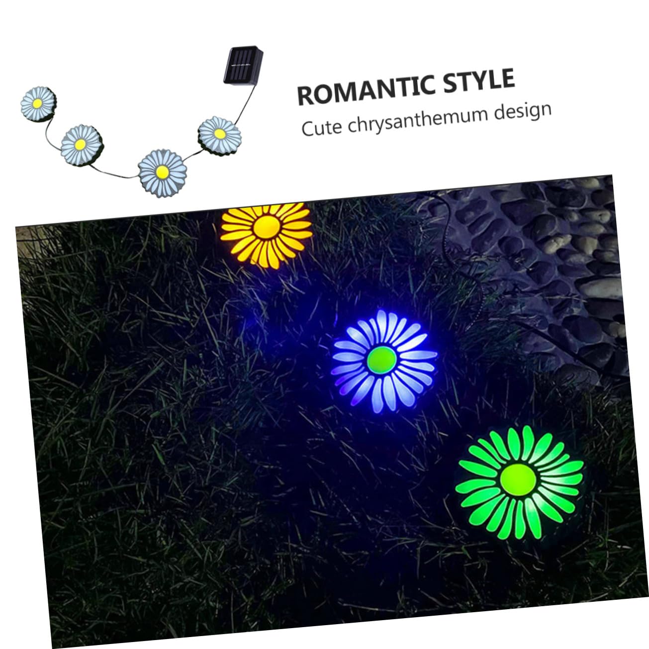 Luce Solare da Giardino a Crisantemo, Inserto Nero in Plastica Resistente