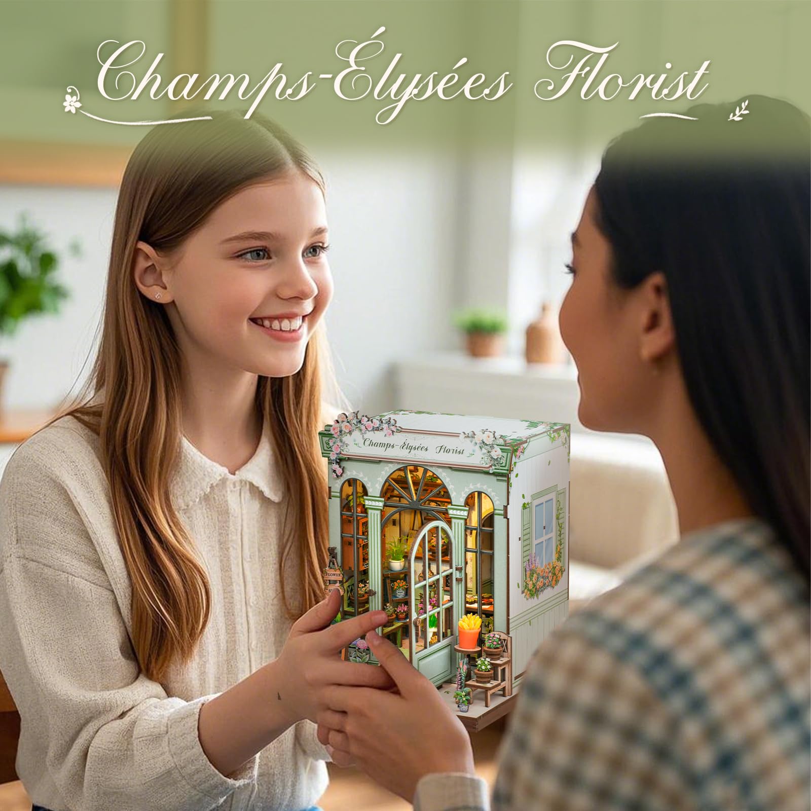 CUTEBEE Book Nook Kit – DIY Puppenhaus Häuser, Miniatur Haus Selber Bauen für Erwachsene, 3D-Holzpuzzle & Buchstütze | Kreatives Set für Bücherregal Dekor | Geschenk,199 PCS (Champs-Élysées Florist)