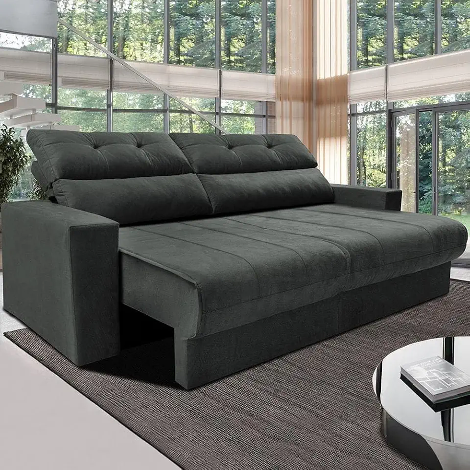 Sofá 3 Lugares Reclinável Cama Inbox Clean com Assento Retrátil e Encosto Reclinável em Tecido Velusoft - 190 cm de Largura - Cinza by Cama inBox