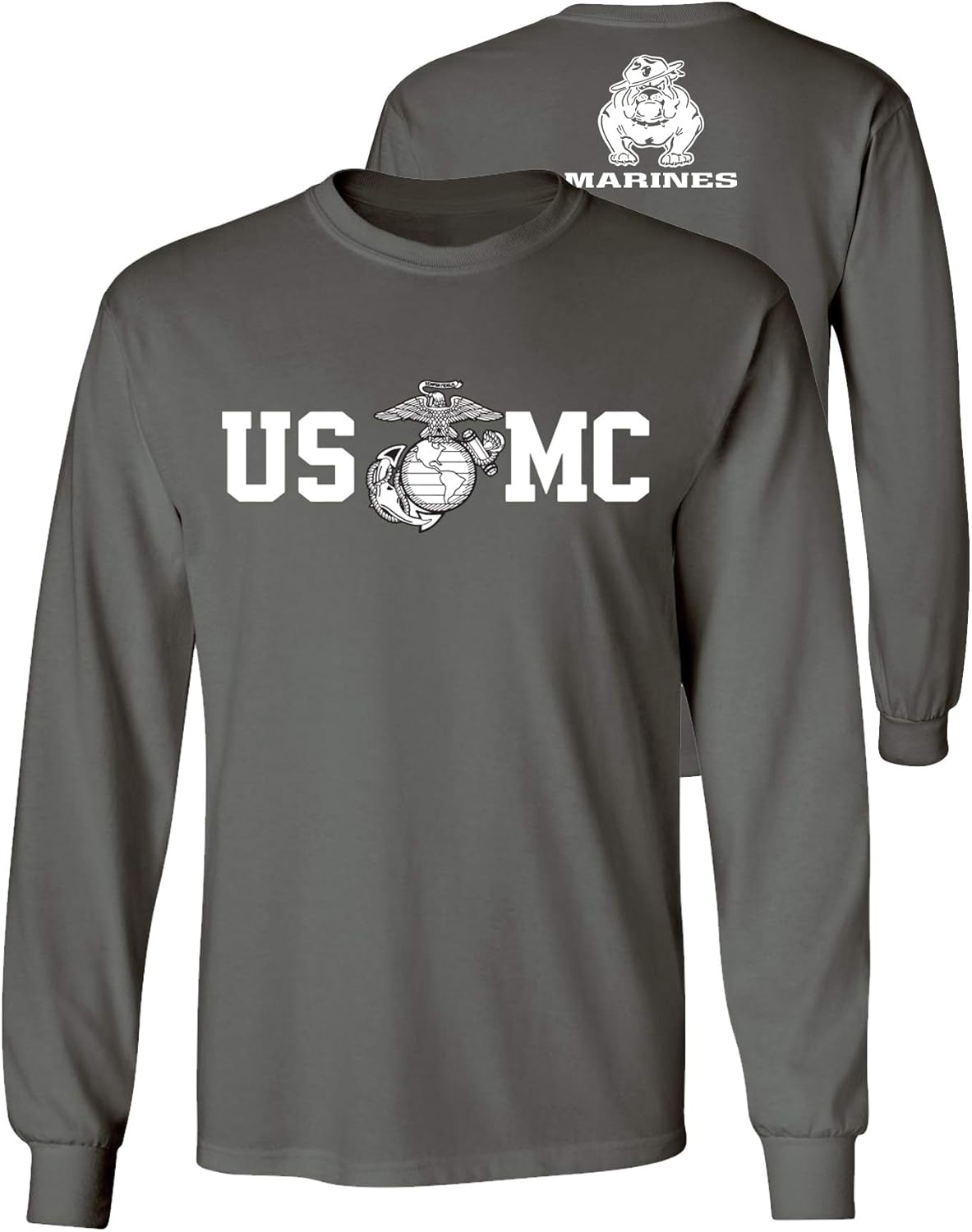 Lucky Ride Marine Corps Bull Dog Front and Back USMC Men's T-Shirt Longsleeve - Image 3