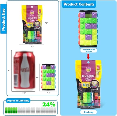 Miniatura 5 de R.Y.TOYS Rompecabezas giratorio y deslizante, cubo para ansiedad patentado (Restaurar pedido/crear patrones) 8 colores, 6 capas - pieza desmontable
