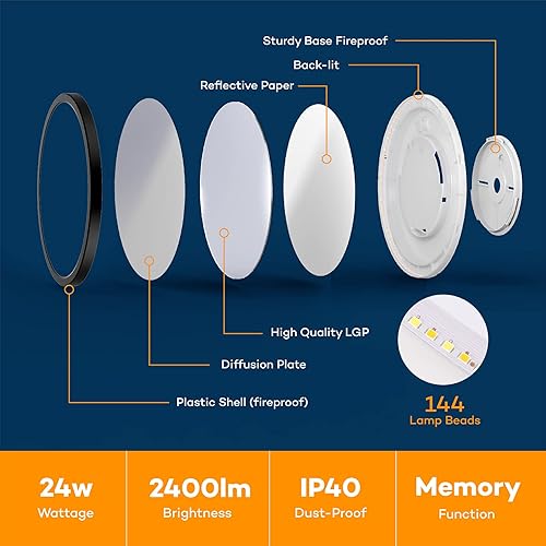 Miniatura 9 de BLNAN LED Flush Mount Ceiling Light with Remote Control, 12 Inch 24W Dimmable Low Profile Hardwired Light Fixture, 3000K - 6500K Color Temperature,