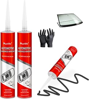 2 Pack Polyurethane Windshield Adhesive, Fast Curing, Weatherproof Auto Glass Sealant for Car, Truck, RV Windows, Strong Bonding Windshield Glue (10.1 fl oz, Black)