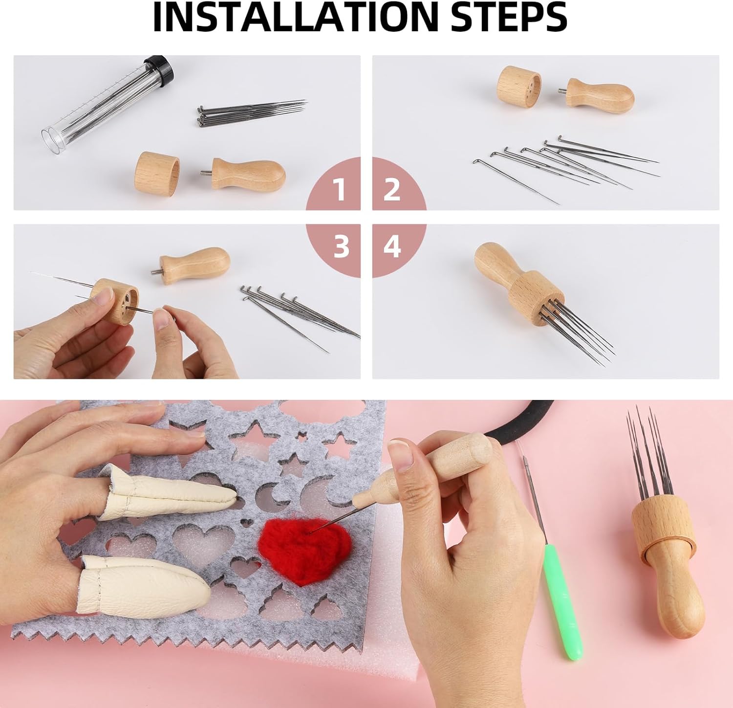 acDesign 50 Colors Needle Felting Kits for Beginners, Wool Roving Kit, Needle Felting Starter Kit Storage Bag for DIY Handcrafts Decoration