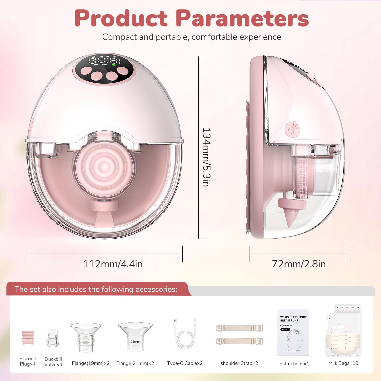 Elektrische Milchpumpe Handsfree 2er | 4 Modi 12 Stufen, Leise 50dB, Tragbare In-Bra Milchpumpe mit 19/21/24mm Flansch, Integriertes Design