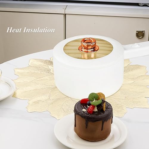 Miniatura 7 de Paquete de 6 manteles individuales redondos dorados de vinilo prensado metálico, fácil de limpiar, aislamiento térmico, tapetes para comedor,