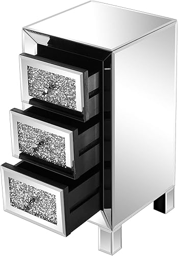 Miniatura 71 de SSLine Mesa auxiliar cuadrada con espejo con luces LED, mesita de noche con espejo, mesa auxiliar de espejo con acabado plateado para dormitorio,