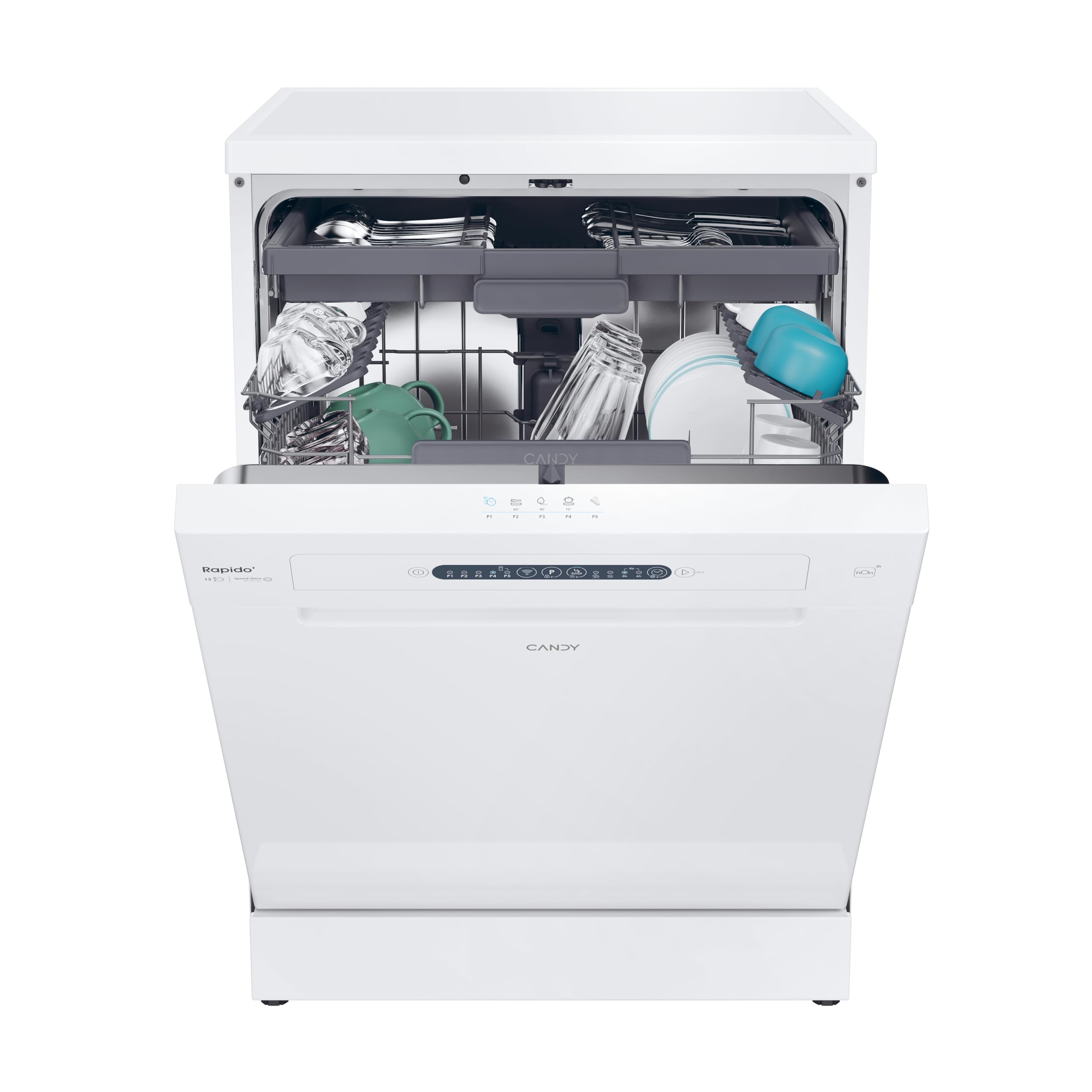 Candy Rapidò CF 3C7L1W Lavavajillas 60 CM, 13 Servicios, Wi-Fi, 5 Programas, Tercera Bandeja, Motor Inverter, Inicio Diferido 3-6-9 H, Indicador Sal y Abrillantador, 47DB, Blanco
