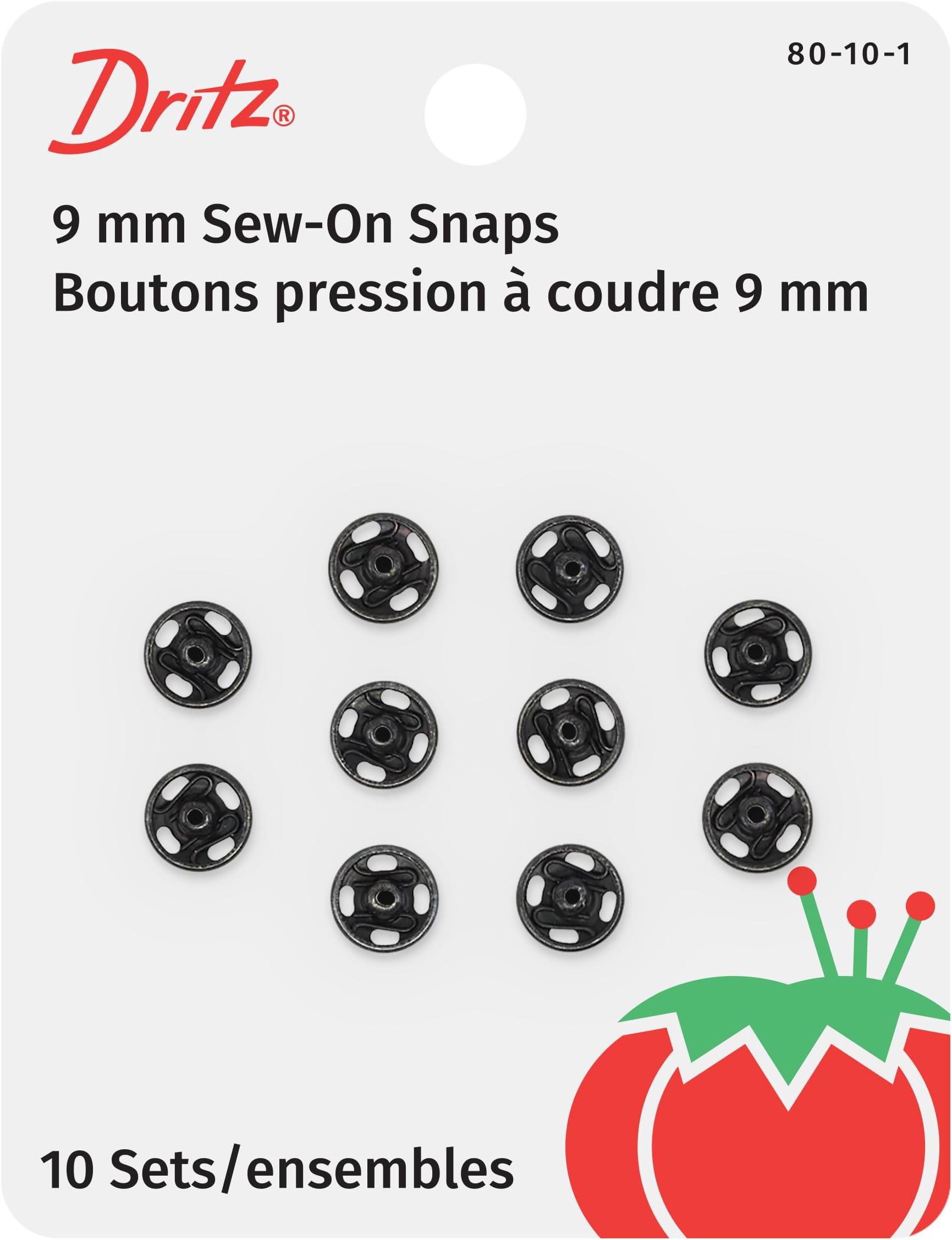 Dritz Sew-On Snaps, Black, Size 1/0