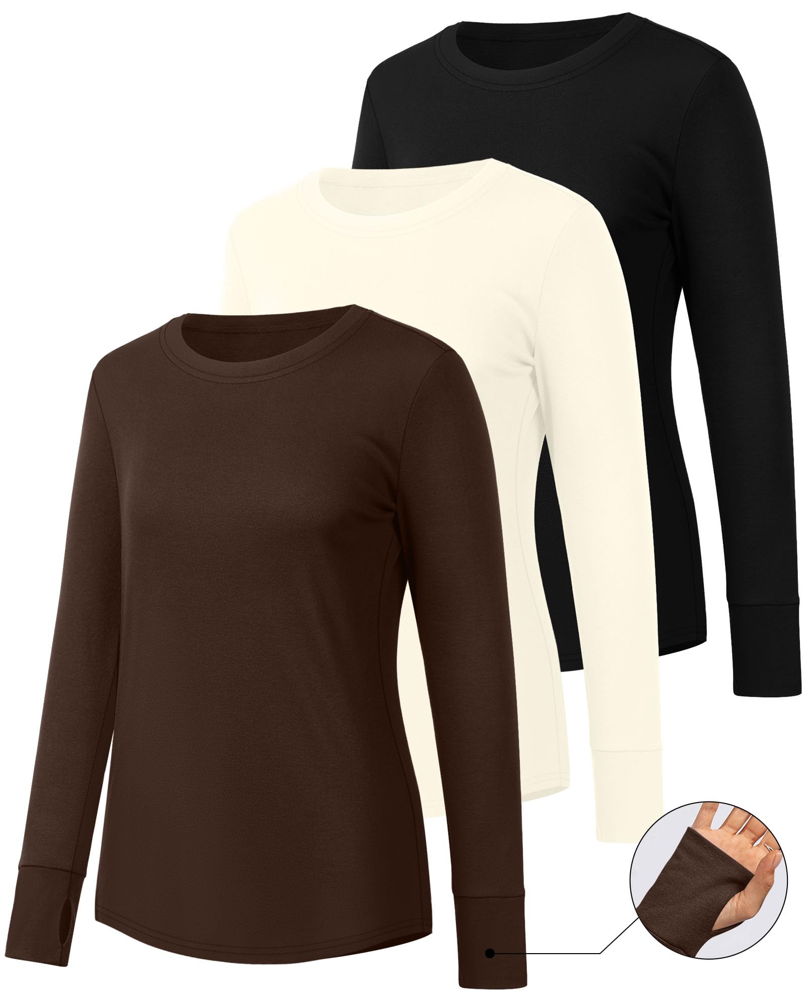 Geyoga 3er-Pack Damen Langarmshirts mit Daumenlöchern, Baumwoll-Casual-Crewneck-Tunika-Tops, Lockere Herbstmode im Y2K-Stil