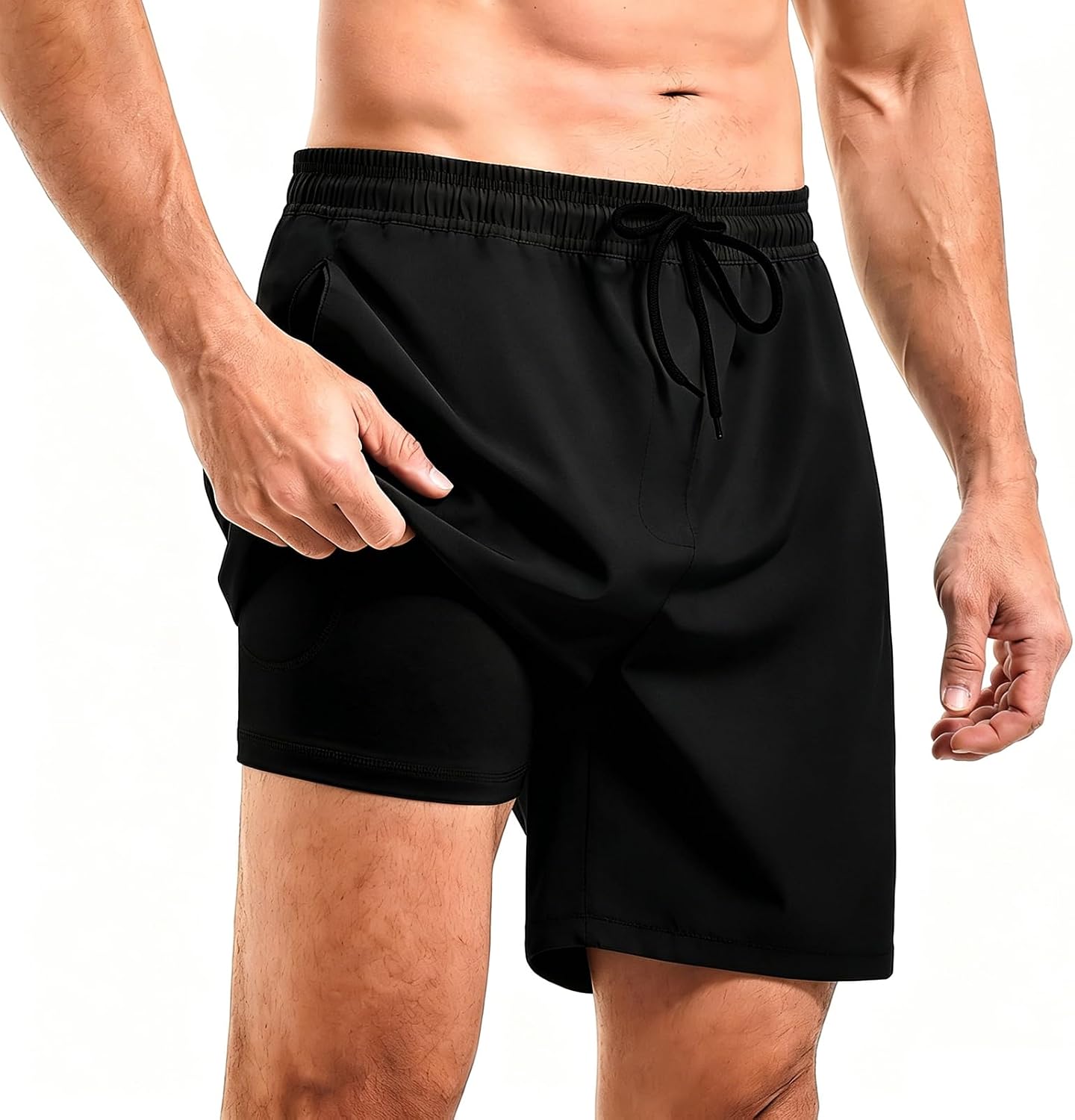 CADITEX Mens Swim Trunks 2 in 1 with Compression Liner 7 Inch with Pockets Board Shorts