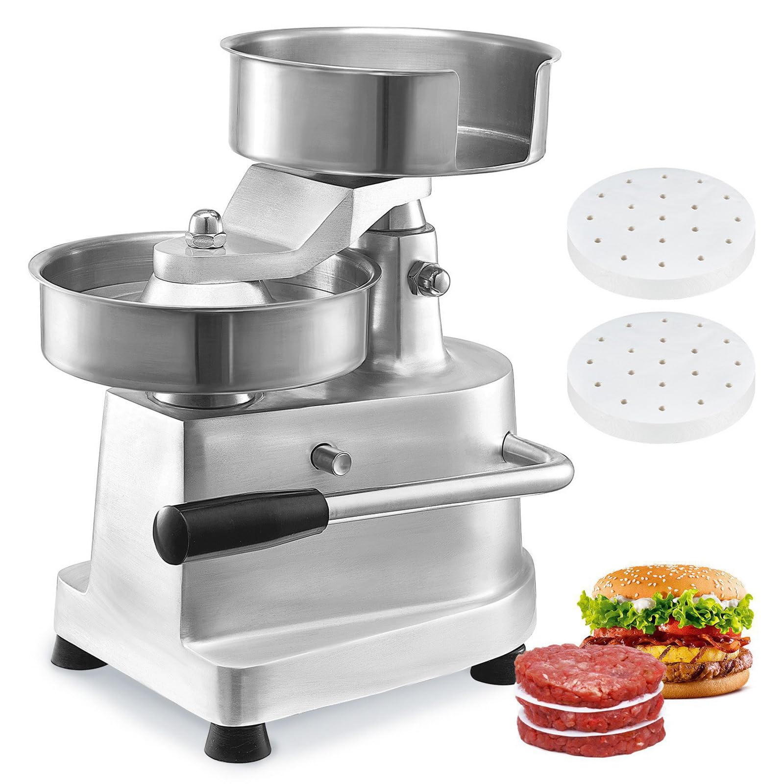 GwlThixion Commercial Stainless Steel Burger Press, 100mm/4inch Hamburger Beef Patty Maker, Professional Meat Patty Maker with 500 Pcs Patty Papers for Beef, Pork, Chicken Model100