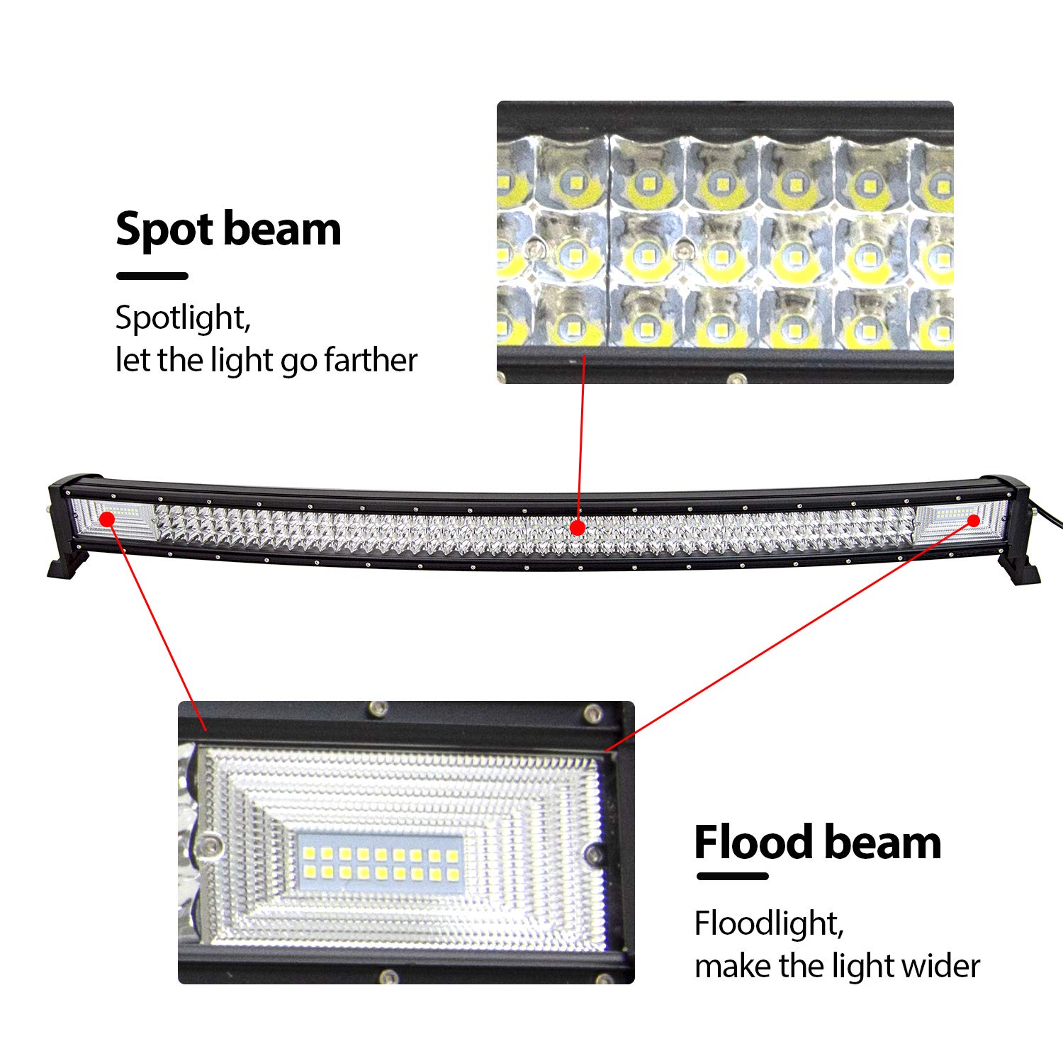 PICAA Barra LED 7D de triple fila curvada para todoterreno, 42 pulgadas, 540 W, con cableado, haz combinado para faros de trabajo 4x4 para coche, tractor, camión, ATV, barco