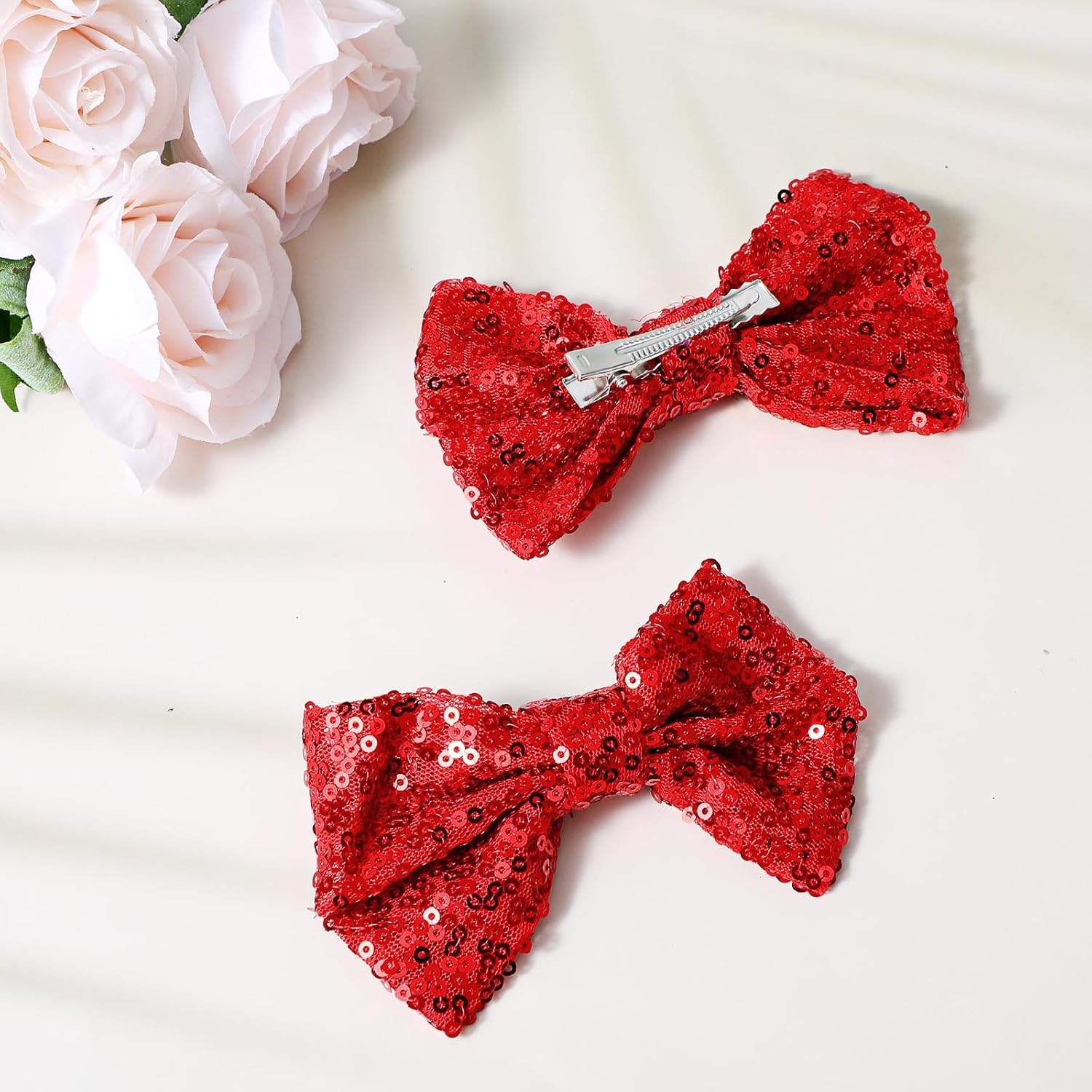 Ouligay 2 Pcs Sparkly Red Hair Bow,Sequin Christmas Bows for Girls,Christmas Hair Clips,Bows Barrettes for Toddler Girls,Red Hair Accessories for Daily Weding Thanksgiving Accessories - Image 9